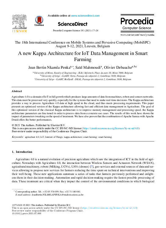 (PDF) A new Kappa Architecture for IoT Data Management in Smart Farming