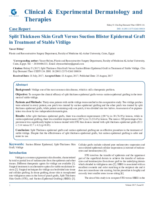(PDF) Split Thickness Skin Graft Versus Suction Blister Epidermal Graft ...