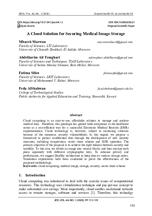 (PDF) A Cloud Solution for Securing Medical Image Storage