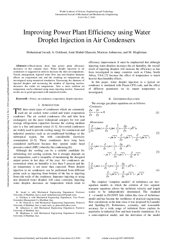 (PDF) Improving Power Plant Efficiency Using Water Droplet Injection In ...