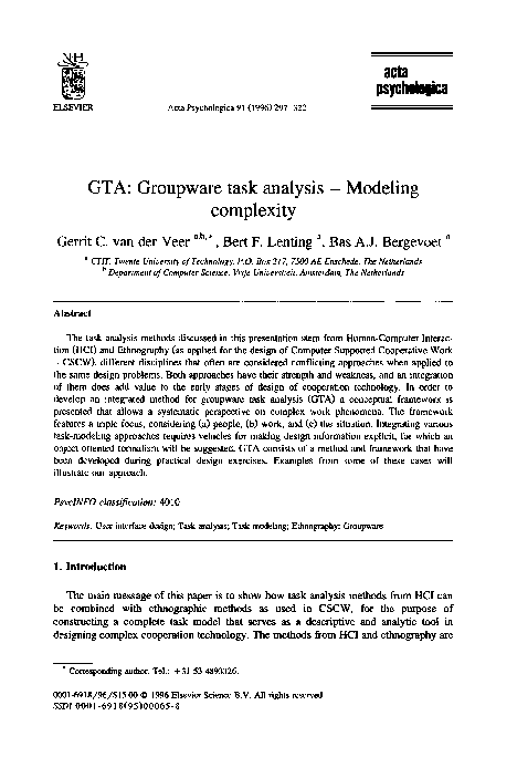 (PDF) GTA: Groupware task analysis — Modeling complexity | G. van der ...