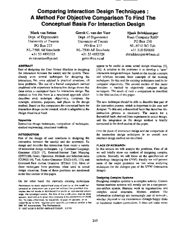  PDF Comparing Interaction Design Techniques G Van Der Veer Academia edu