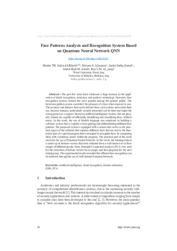 (PDF) Face Patterns Analysis and Recognition System Based on Quantum ...