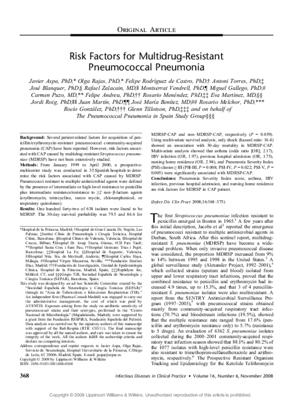 (PDF) Risk Factors for Multidrug-Resistant Pneumococcal Pneumonia