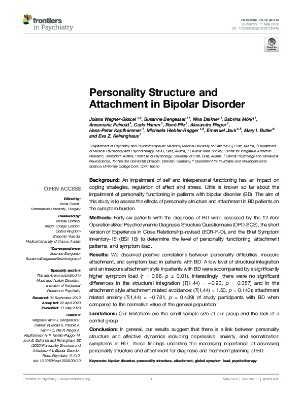(PDF) Personality Structure and Attachment in Bipolar Disorder
