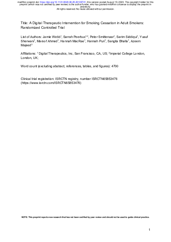 (PDF) A Digital Therapeutic Intervention for Smoking Cessation in Adult