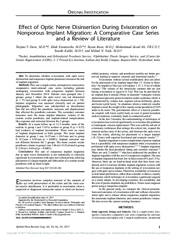 (PDF) Effect of Optic Nerve Disinsertion During Evisceration on ...