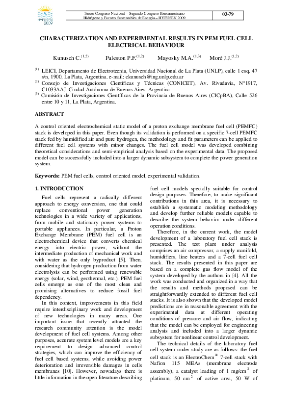 (PDF) Characterization and experimental results in PEM fuel cell ...