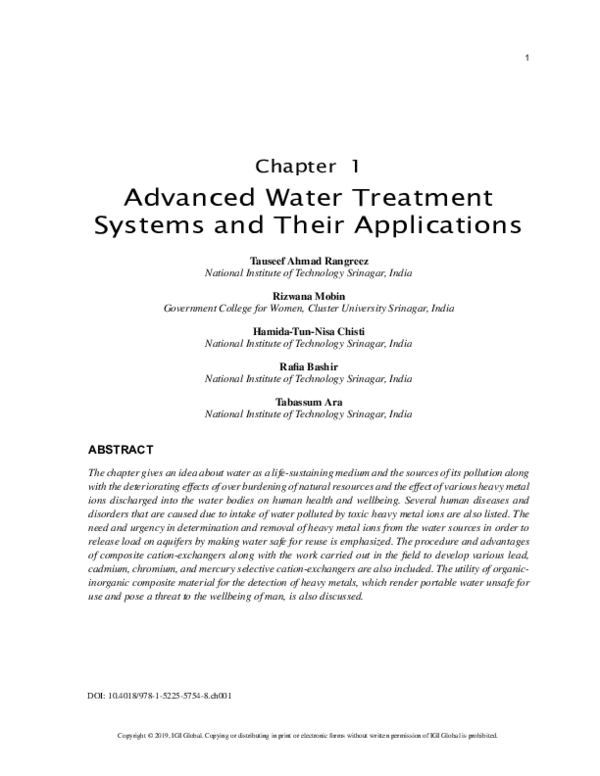 (PDF) Advanced Water Treatment Systems and Their Applications lahcen