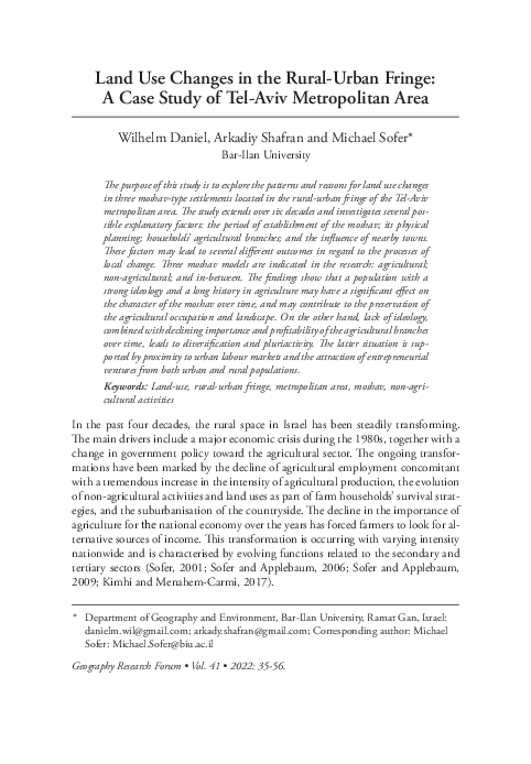 (PDF) Land Use Changes in the Rural-Urban Fringe: A Case Study of Tel ...
