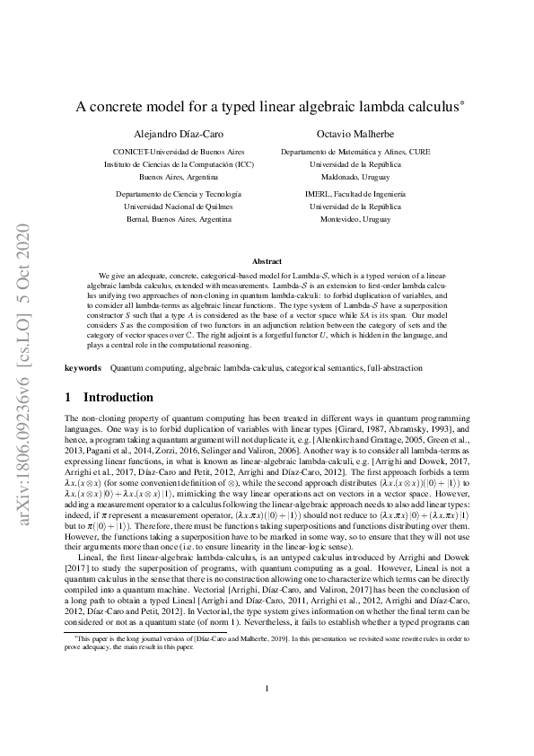 (PDF) A concrete model for a typed linear algebraic lambda calculus