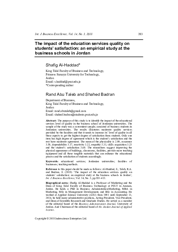 (PDF) The impact of the education services quality on students ...