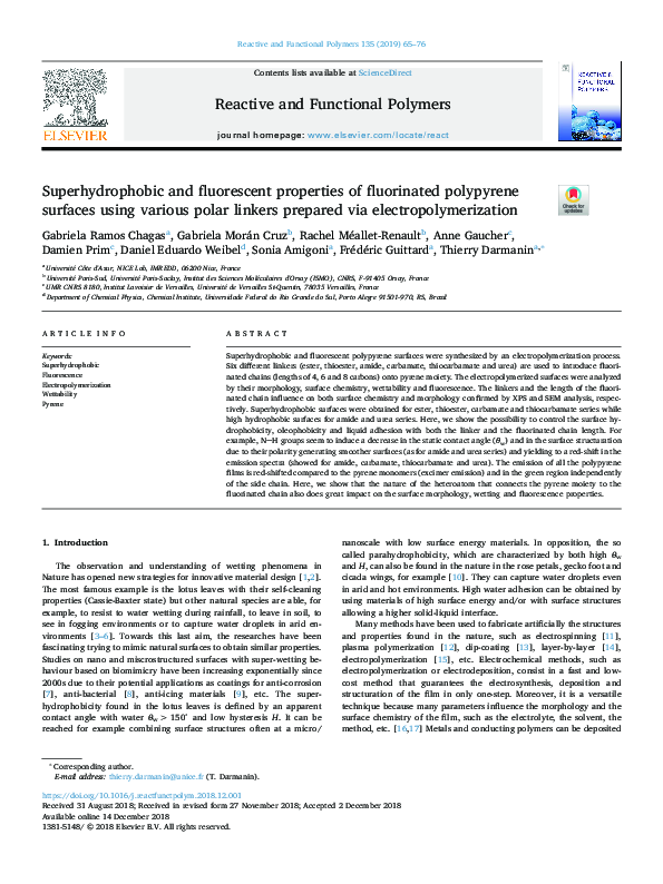 (PDF) Superhydrophobic and fluorescent properties of fluorinated ...