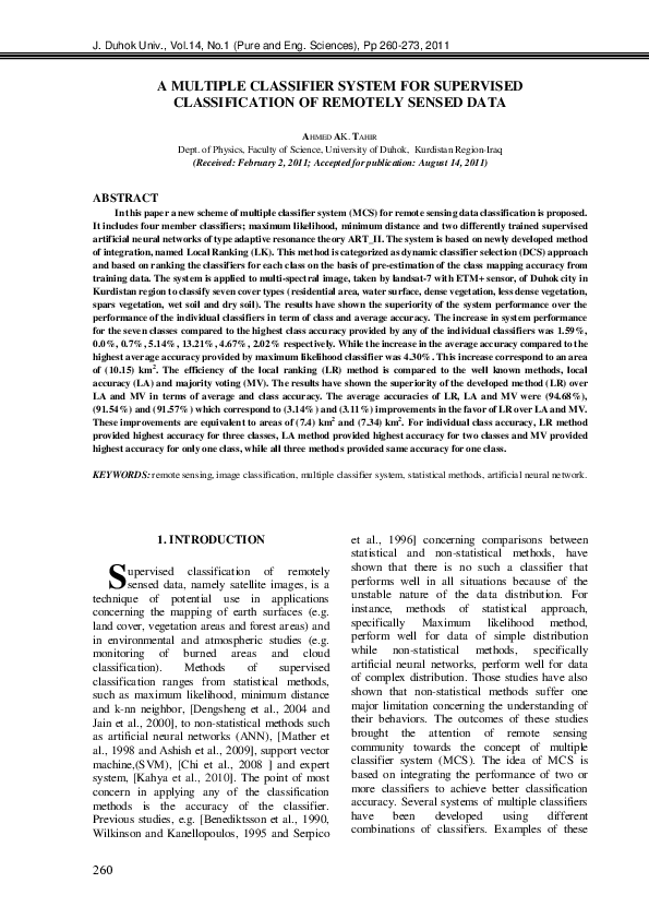 (PDF) A Multiple Classifier System for Supervised Classification of ...