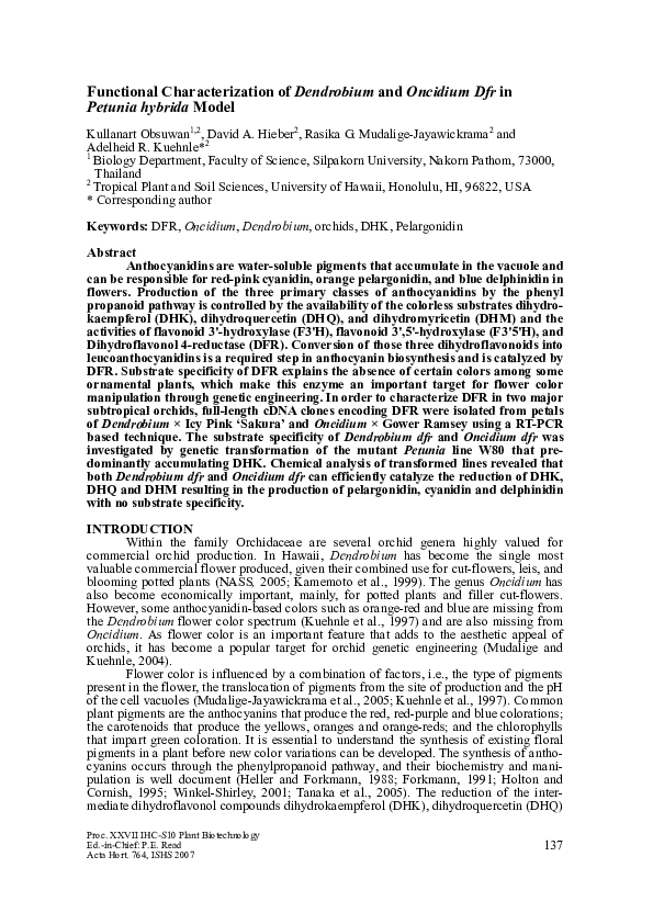 (PDF) Functional Characterization of Dendrobium and Oncidium DFR in ...