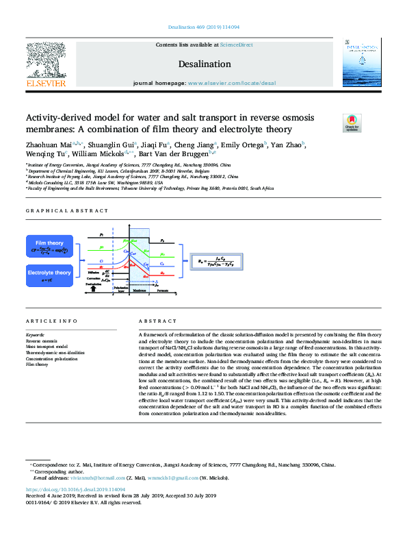 (PDF) Activity-derived model for water and salt transport in reverse ...