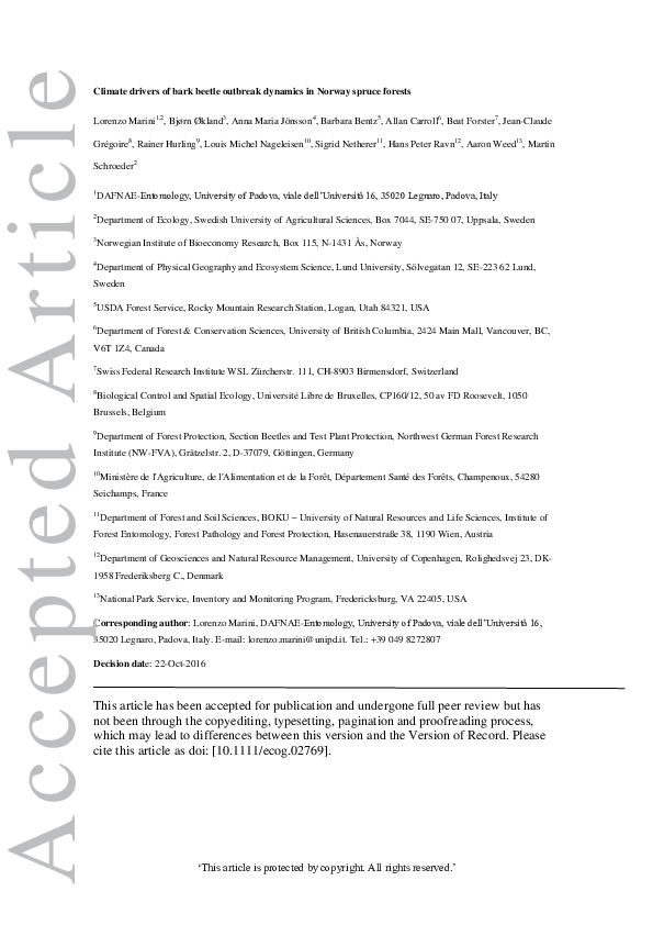 (PDF) Climate drivers of bark beetle outbreak dynamics in Norway spruce ...