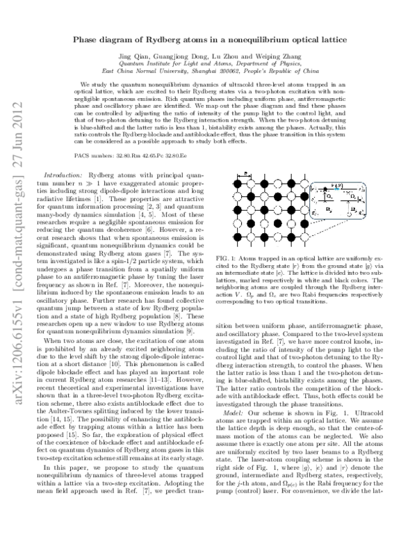 (PDF) Phase diagram of Rydberg atoms in a nonequilibrium optical lattice