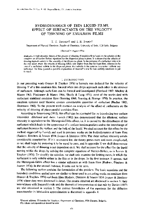(PDF) Hydrodynamics of thin liquid films. Effect of surfactants on the ...