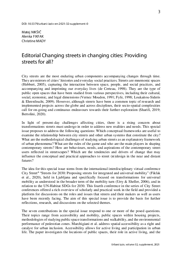 (PDF) Editorial Changing streets in changing cities: Providing streets ...