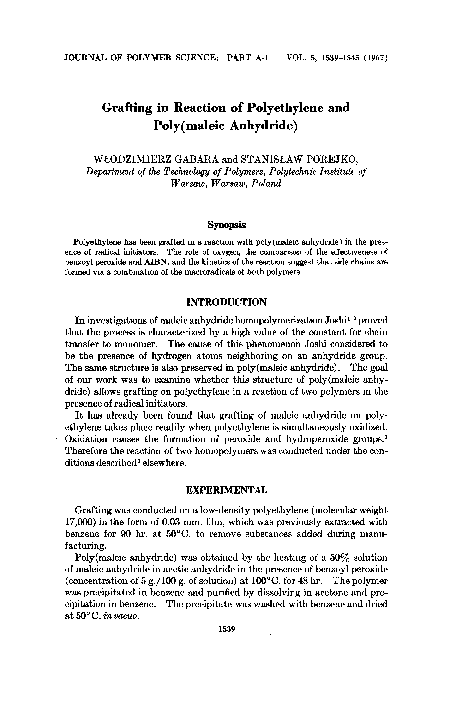 (PDF) Grafting in reaction of polyethylene and poly(maleic anhydride)