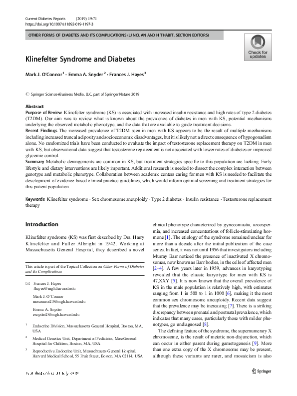 (PDF) Klinefelter Syndrome and Diabetes | Emma Snyder - Academia.edu