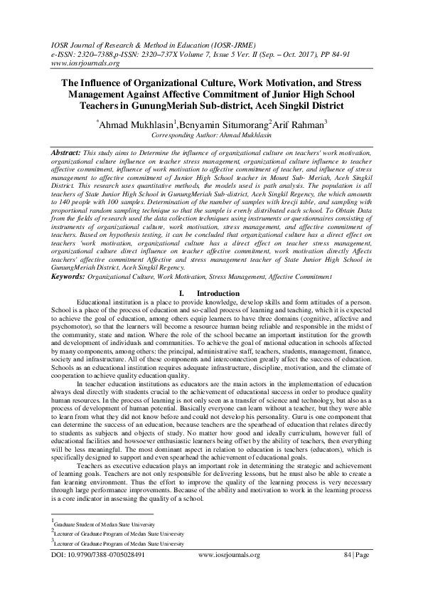 (PDF) The Influence of Organizational Culture, Work Motivation, and ...