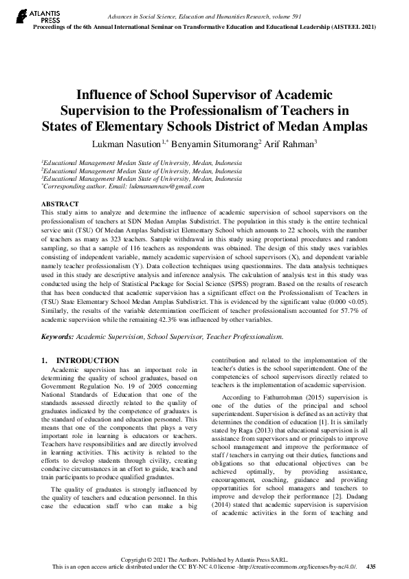 (PDF) Influence of School Supervisor of Academic Supervision to the ...