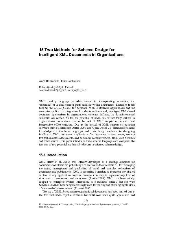 (PDF) Two Methods for Schema Design for Intelligent XML Documents in ...