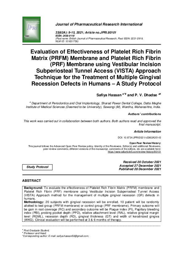 (PDF) Evaluation of Effectiveness of Platelet Rich Fibrin Matrix (PRFM ...