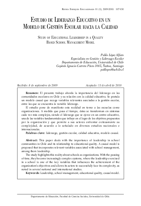 (PDF) Modelo De Gestión Escolar Hacia La Calidad Study of Educational ...