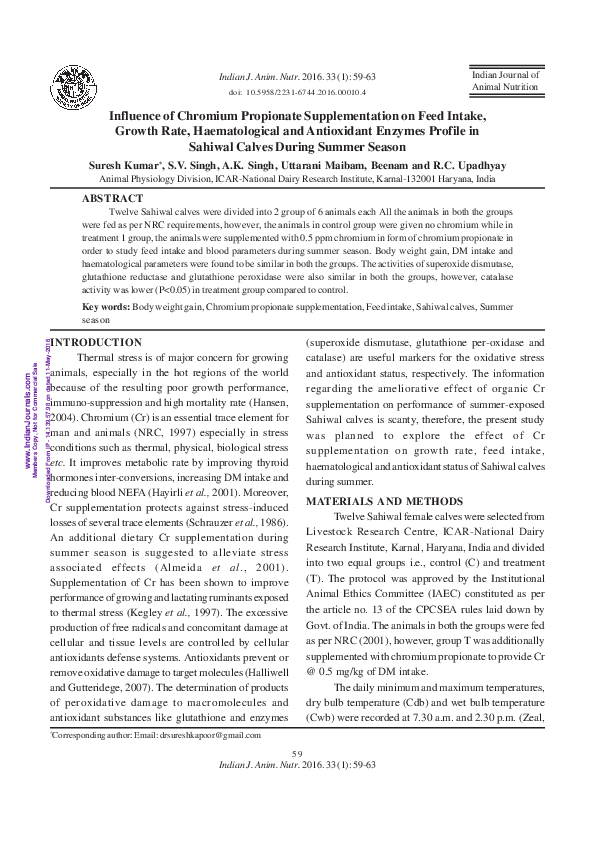 (PDF) Influence of Chromium Propionate Supplementation on Feed Intake ...