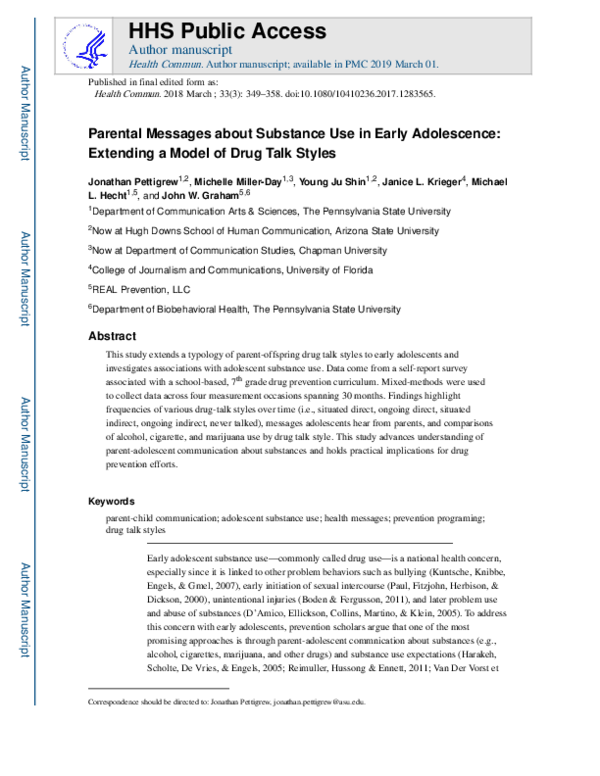 (PDF) Parental Messages about Substance Use in Early Adolescence ...