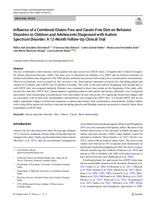 (PDF) Influence of a Combined Gluten-Free and Casein-Free Diet on ...