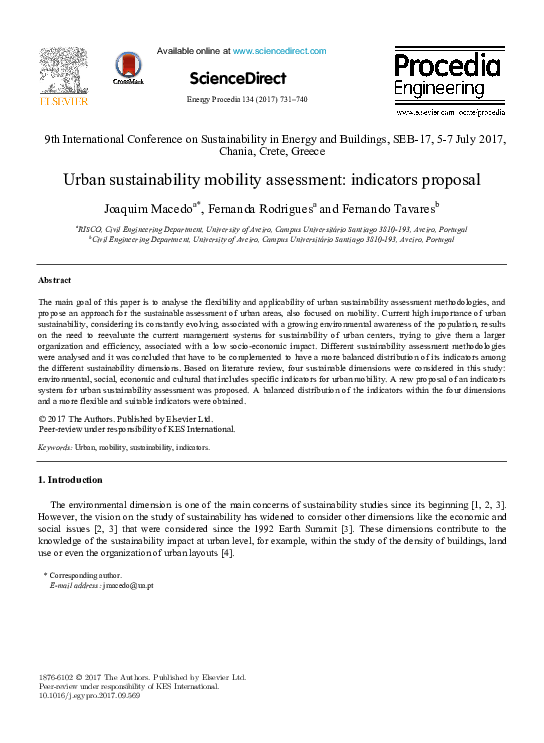 (PDF) Urban sustainability mobility assessment: indicators proposal