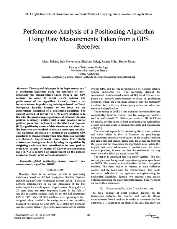 (PDF) Performance Analysis of a Positioning Algorithm Using Raw ...
