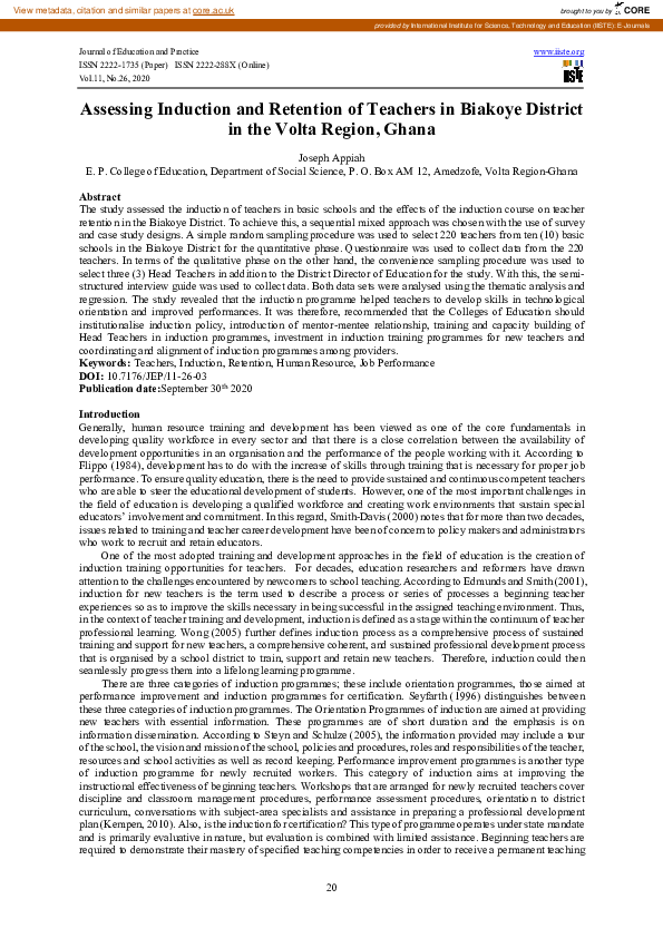 (PDF) Assessing Induction and Retention of Teachers in Biakoye District ...