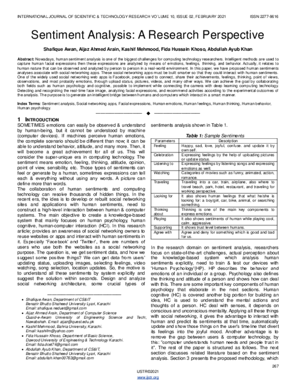 (PDF) Sentiment Analysis: A Research Perspective