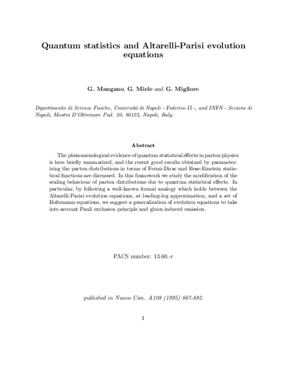 (PDF) Quantum statistics and Altarelli-Parisi evolution equations