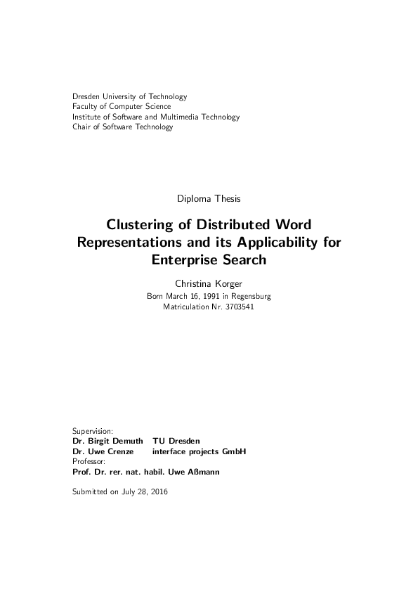(PDF) Clustering of Distributed Word Representations and its ...