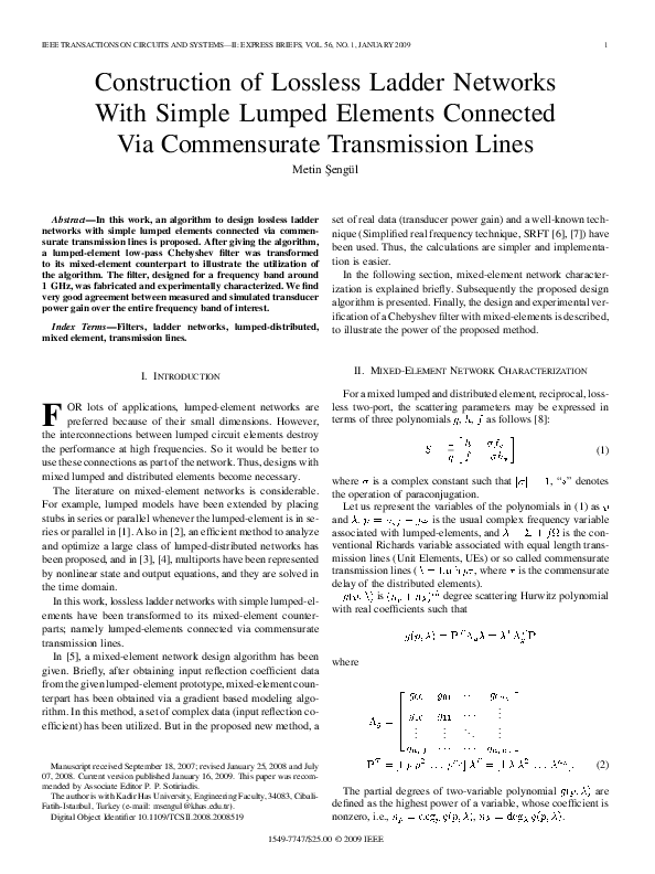 (PDF) Construction of Lossless Ladder Networks With Simple Lumped ...