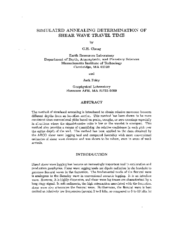 (PDF) Simulated Annealing Determination Of Shear Wave Travel Time