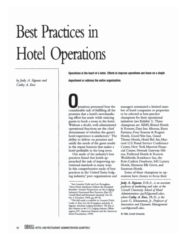 (PDF) Best Practices in Hotel Operations