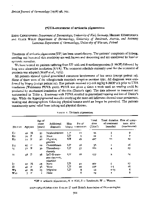 (PDF) PUVA-treatment of urticaria pigmentosa | Herbert Honigsmann ...