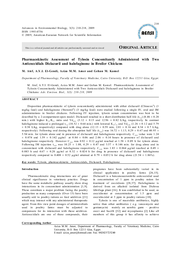 (PDF) Pharmacokinetic Assessment of Tylosin Concomitantly Administered ...