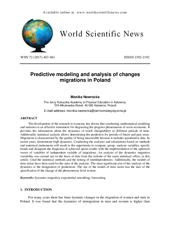 (PDF) Predictive modeling and analysis of changes migrations in Poland