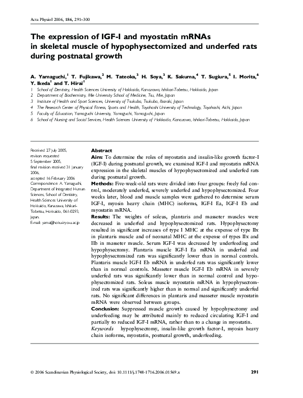 (PDF) The expression of IGF-I and myostatin mRNAs in skeletal muscle of ...