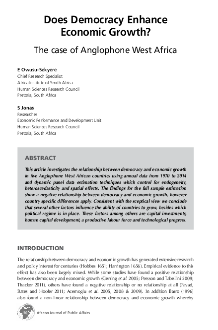 (PDF) Does democracy enhance economic growth? The case of Anglophone ...
