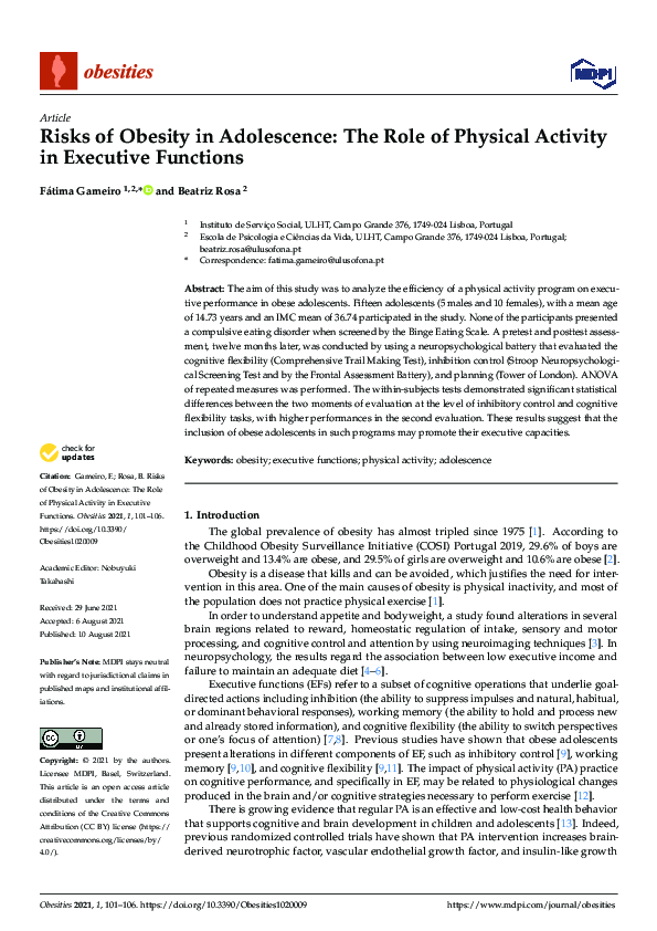 (PDF) Risks of Obesity in Adolescence: The Role of Physical Activity in ...