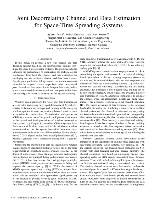 (PDF) Joint Decorrelating Channel and Data Estimation for Space-Time ...